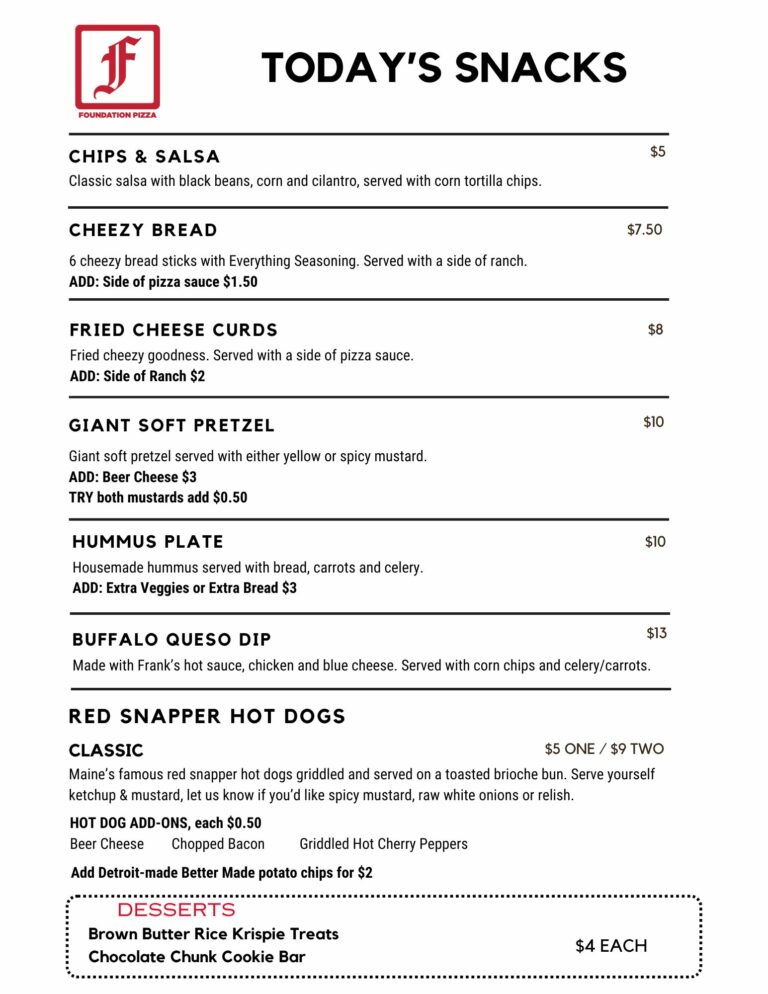 Foundation Snack Menu, updated 10-18-24