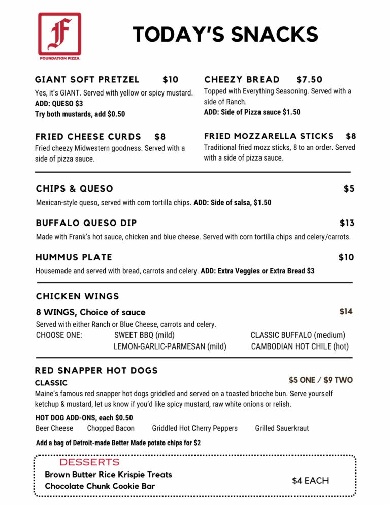 Foundation Snack menu, updated 12-6-24