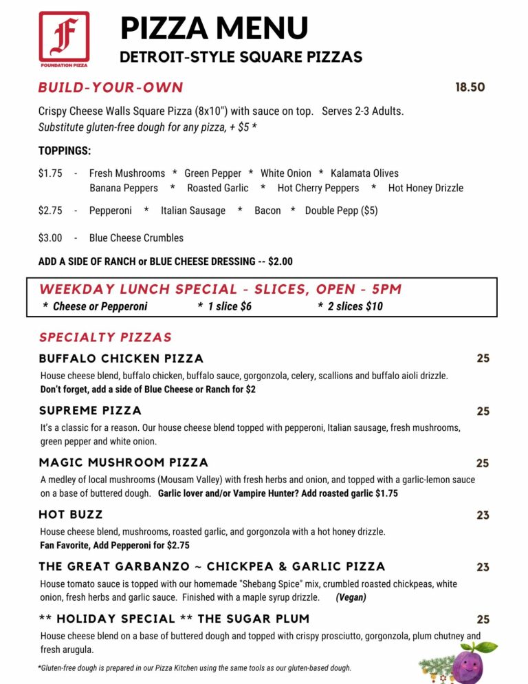 Foundation Pizza Menu, updated 12-7-24