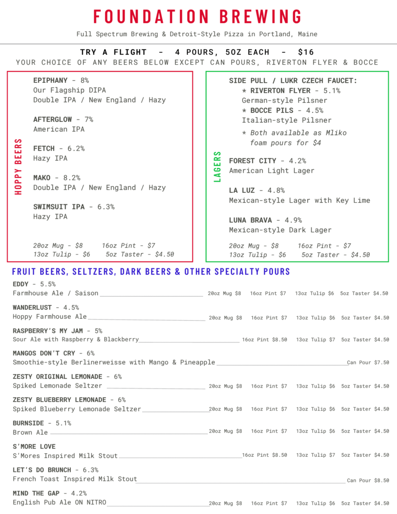 Foundation Brewing Draft Menu updated 7-18-25