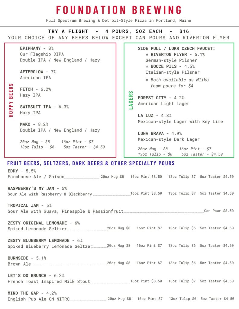Foundation Brewing Beer Menu updated 6-27-25