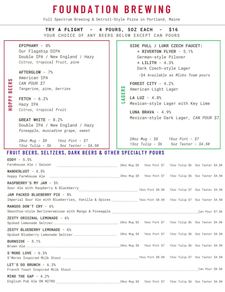 Current draft menu as of 8-27-25