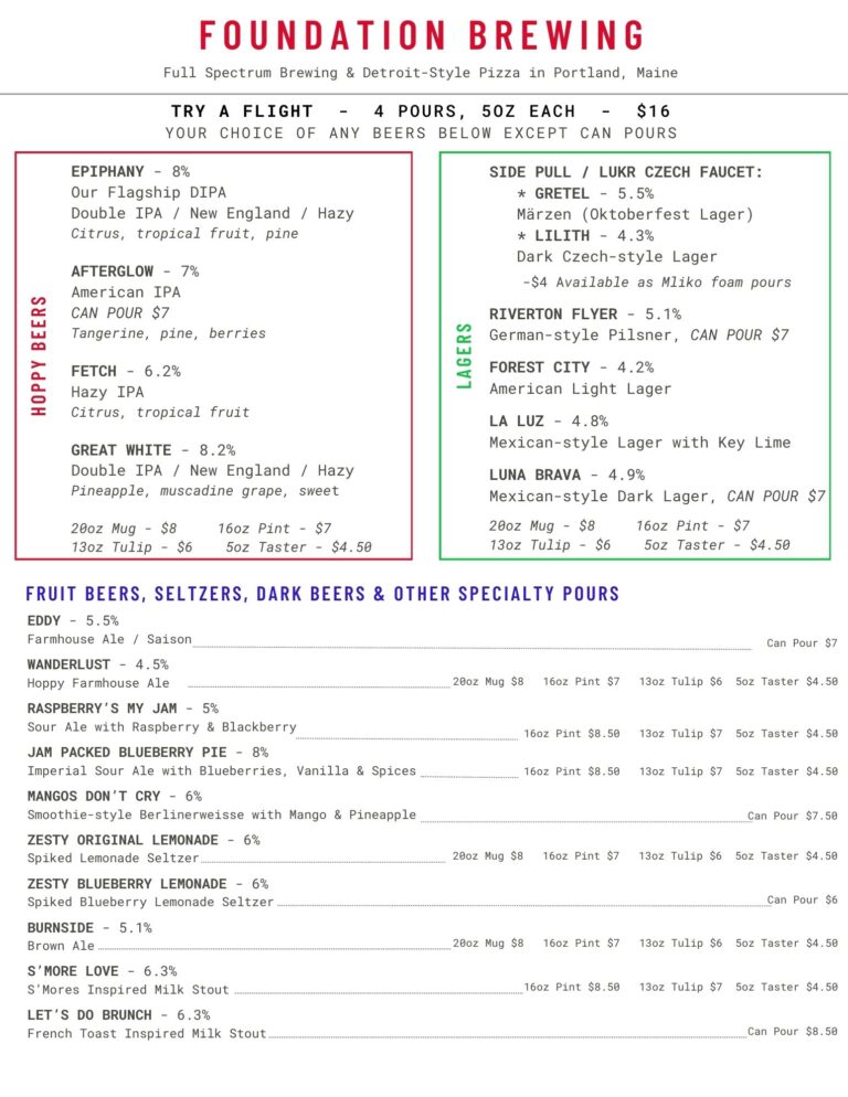 Foundation Beer Menu updated 9.13.25