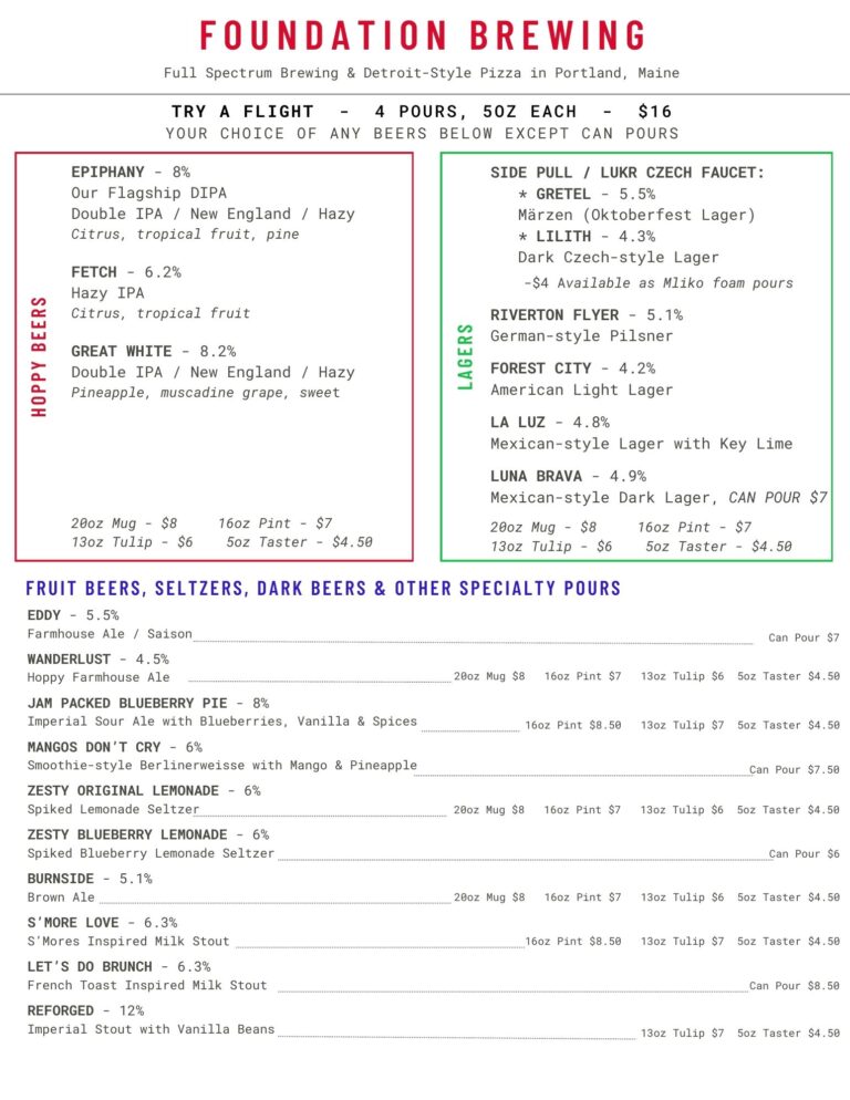 Foundation Brewing Draft Menu, updated 9/28/25