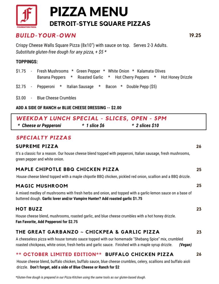 Foundation Brewing Pizza Menu updated 10-3-25