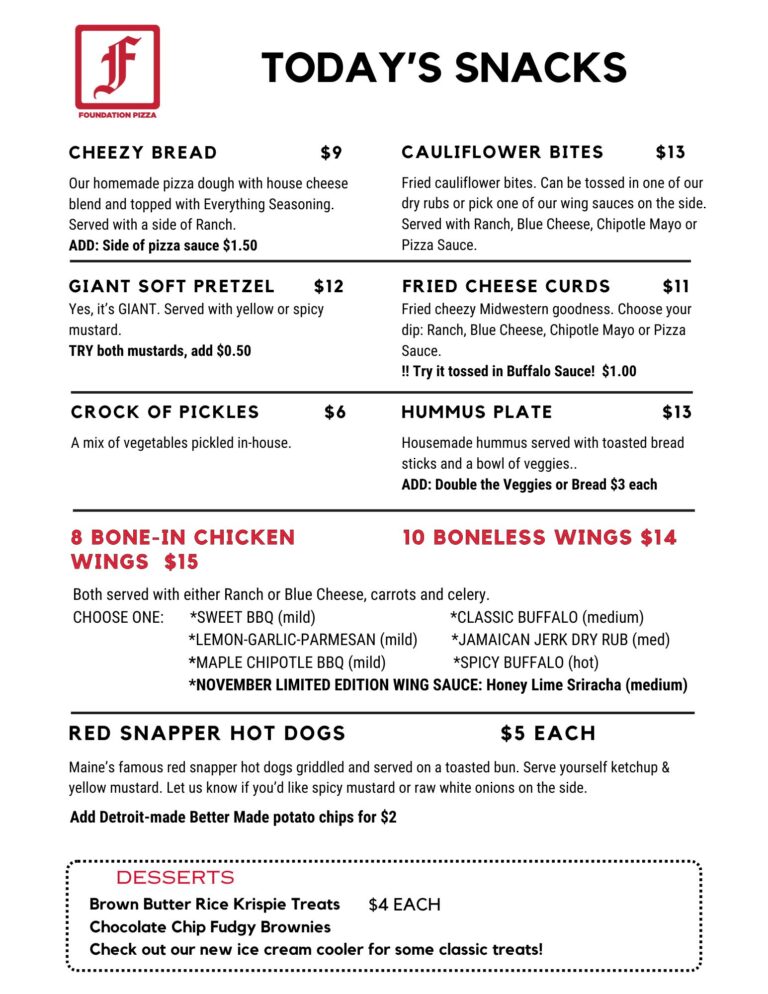 Foundation Brewing Snack Menu updated 11-1-25