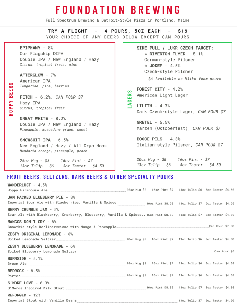 Foundation Brewing Draft Menu, 11-19-25