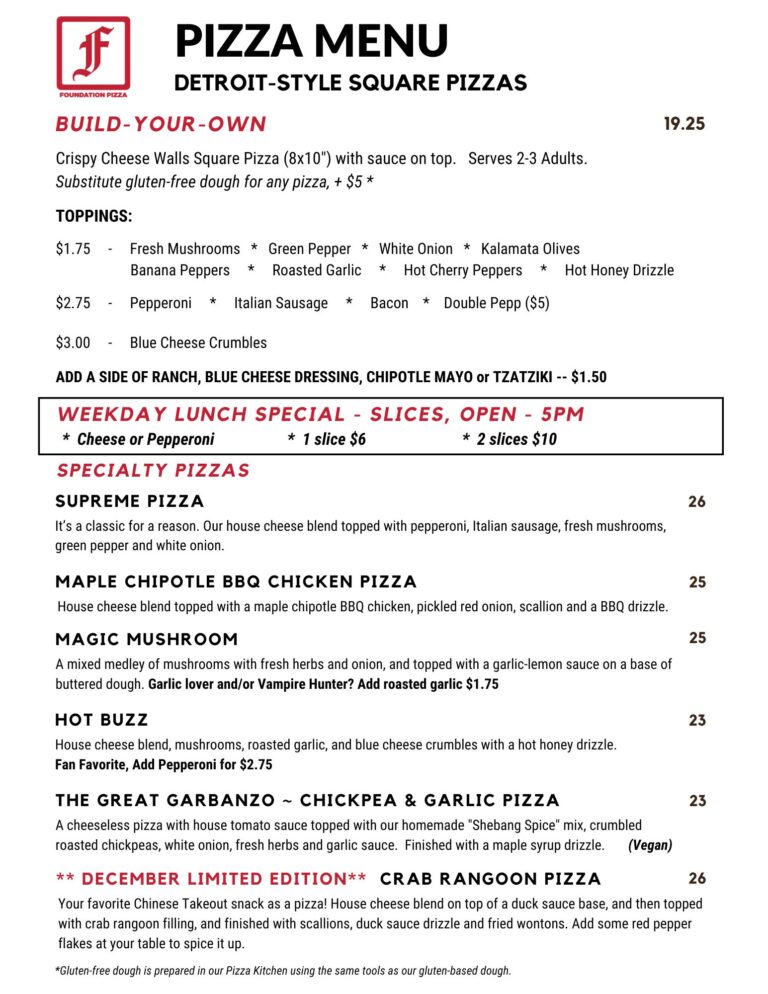 Foundation Brewing Pizza Menu updated 12/3/25