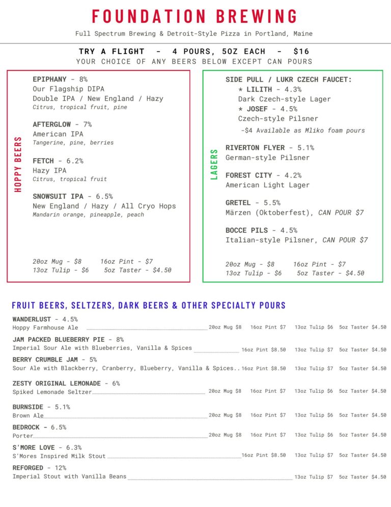 Foundation Brewing draft menu, updated 12/10/25