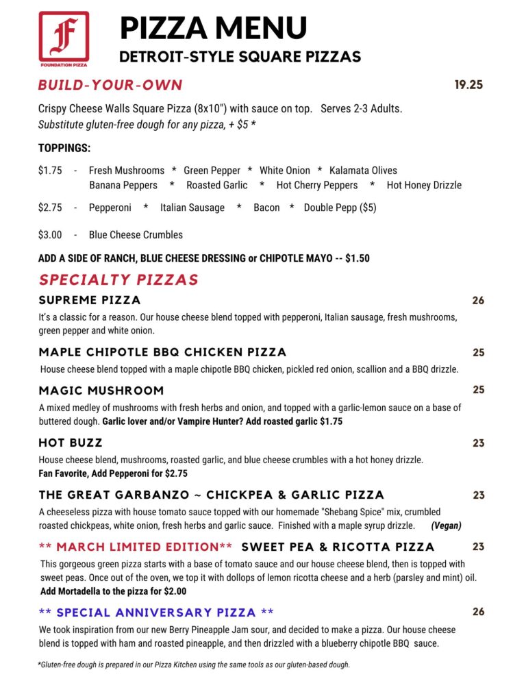 Foundation Brewing Pizza Menu updated 3/21/26
