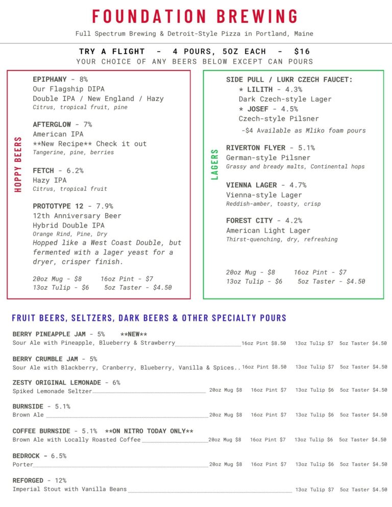 Foundation Brewing Draft Menu updated 3/21/26