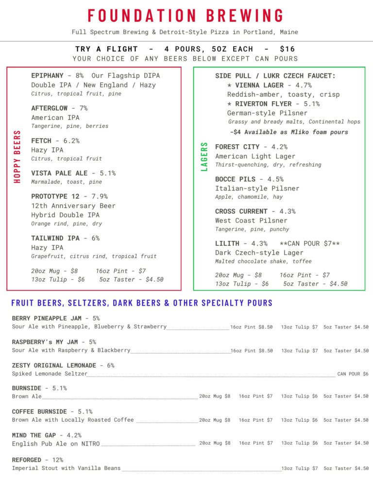 Foundation Brewing Drafts Menu, updated 6-13-26