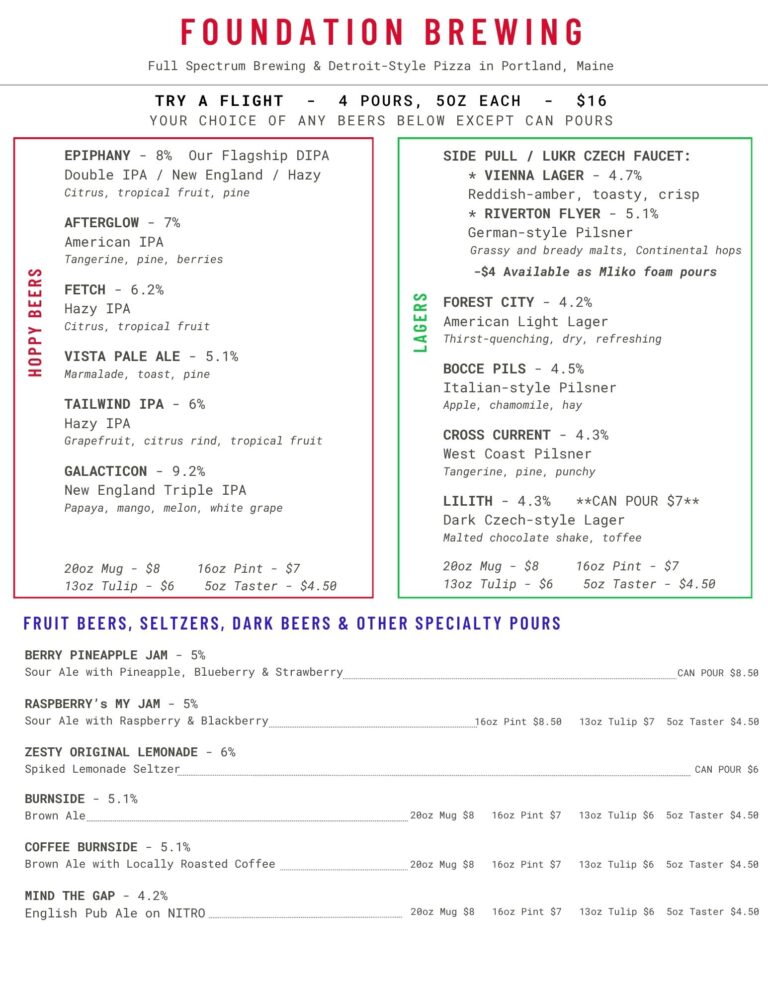 Foundation Brewing Drafts & Drinks menu, updated 6-24-26
