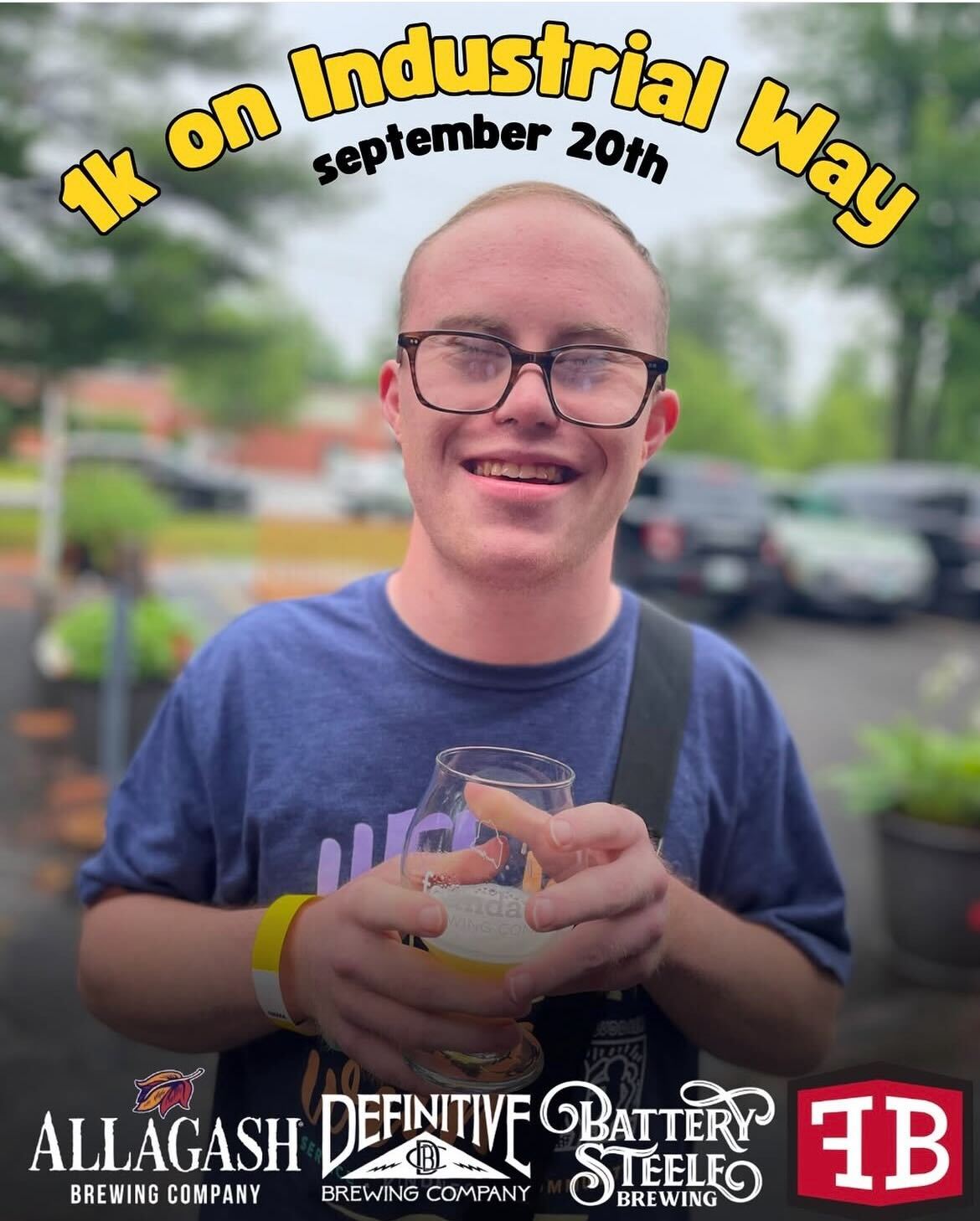 Best Buddies participant enjoying a beer on the patio at Foundation Brewing after the Best Buddies 1k on Industrial Way
