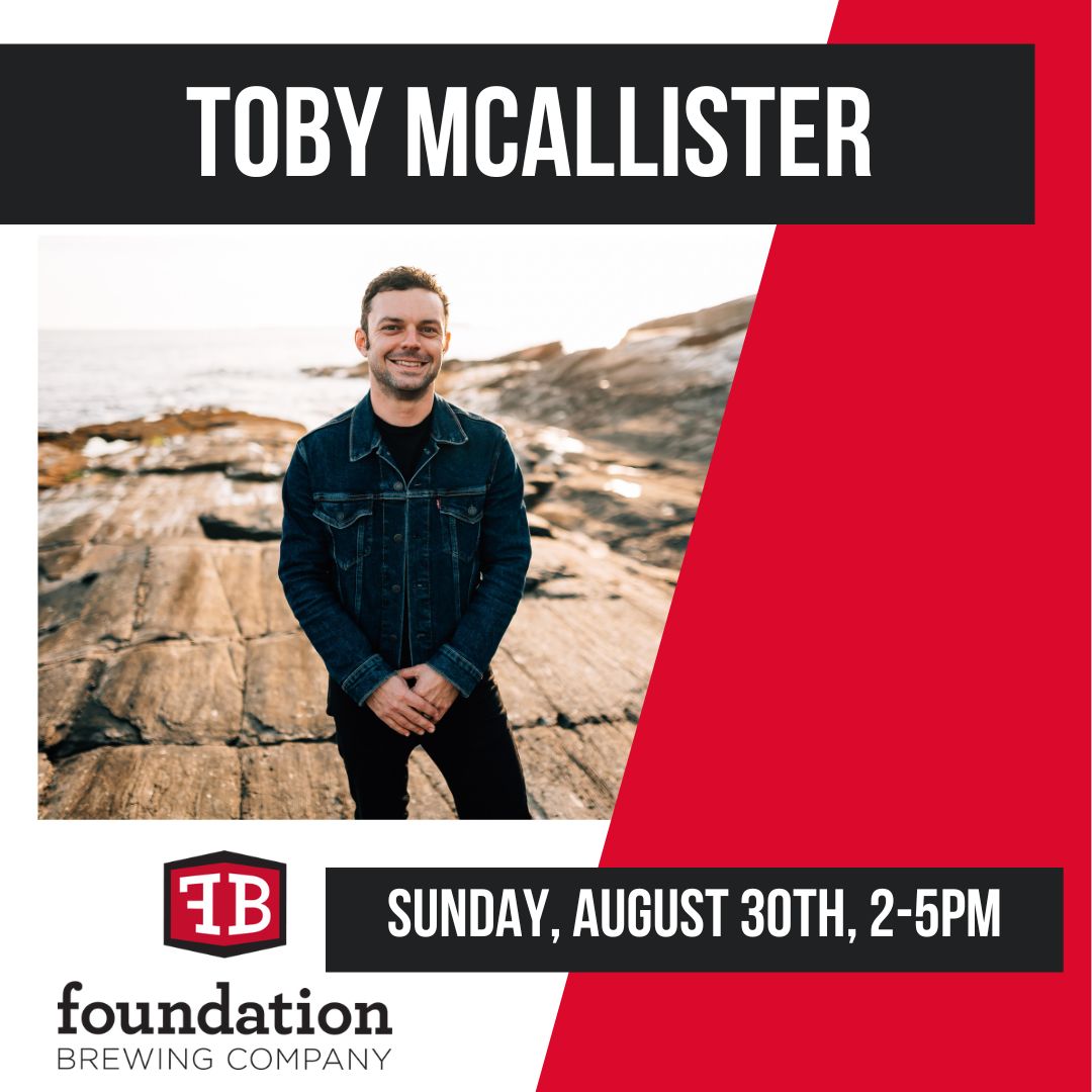 Musician Toby McAllister performing on Foundation Brewing's patio during Sunday music series